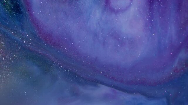 Ink stains. Blur spark glitter. Defocused purple blue colorful liquid blend water floating on abstract art dark black wet background.