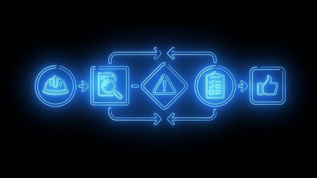 Cyclic Digital Business Process Automation with Decision Nodes, Data Flow and Continuous Operation Neon Blue Interface Animation