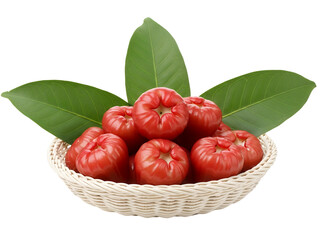 Rose apple on the woven bowl, white background isolated