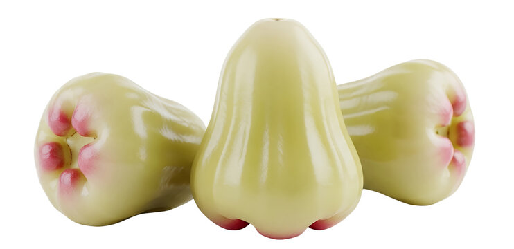 Three green rose apple, white background isolated