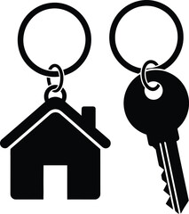 Black house and key icons perfect for real estate on transparent background silhouette