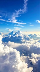 Fototapeta premium Expansive vista from high above, fluffy clouds, bright azure sky, ethereal view