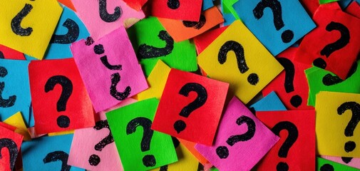 The Question Marks on Colorful Sticky Notes Representing Confusion, Curiosity, and Uncertainty