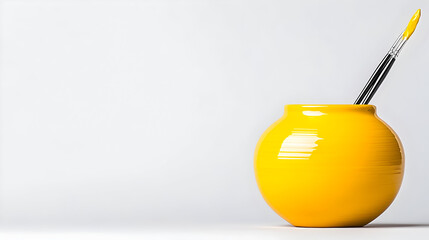 Applying Yellow Paint to Ceramic Pitcher Rim. Generated Ai