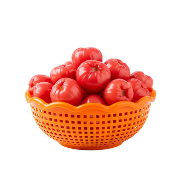 A whole rose apple on orange basin, white background isolated