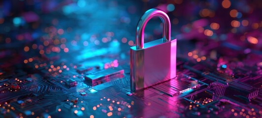 The Padlock on Circuit Board Representing Cybersecurity Data Protection and Digital Privacy