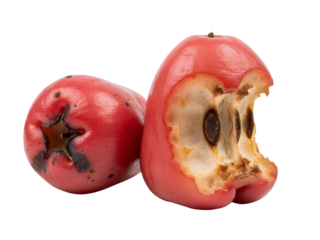 Rotten rose apple, white background isolated