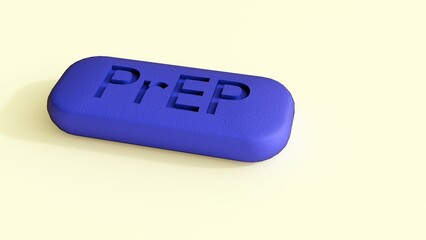 A close-up 3D render of scattered blue, oval pills with 