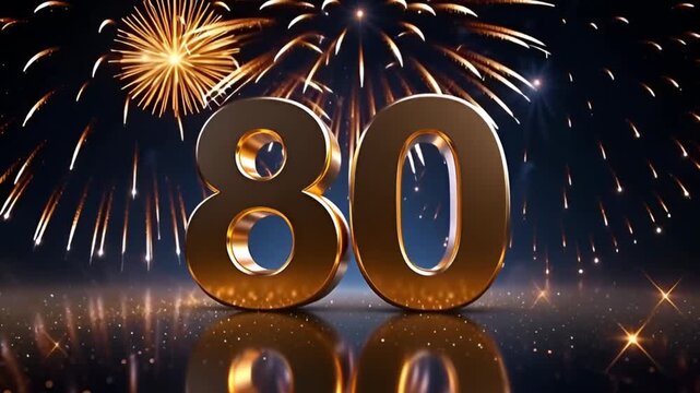 Golden 3d number 80 with fireworks celebration background