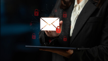 Concept of email security and cybersecurity for confidential communication. Message encryption ensures data privacy and protection from unauthorized access, spam, or phishing threats. Fermion