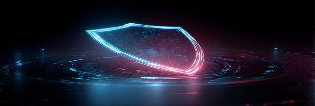 Digital shield protection representing global cybersecurity, secure data defense network concept.