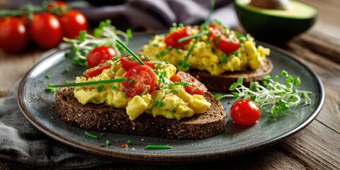The Scrambled Egg Toast with Cherry Tomatoes, Chives and Fresh Microgreens