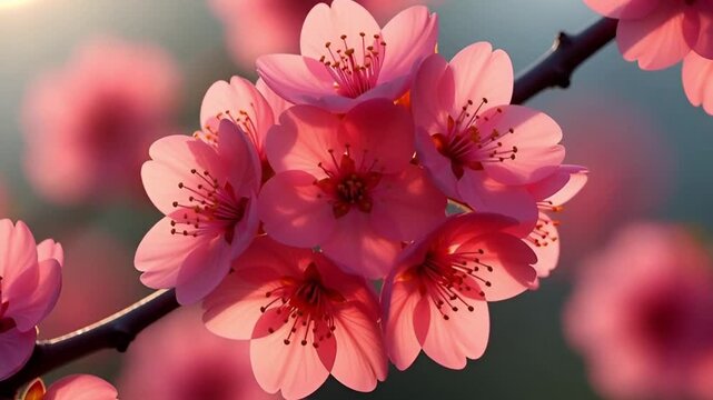 Close-up of delicate pink cherry blossoms on a branch capturing the beauty of spring and natures renewal perfect for floral backgrounds and seasonal th