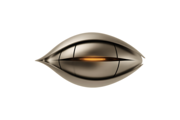Futuristic Metallic Eye Shape with Glowing Orange Center isolated on a transparent background