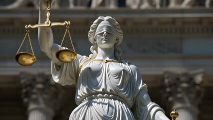 Iconic Lady Justice statue blindfolded and holding the scales of justice symbolizing law ethics and the legal system - Powered by Adobe