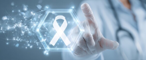 The Ribbon Hologram Highlighting Cancer Awareness on Futuristic Medical Technology Interface
