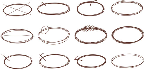 Sketchy Ellipse Set: A series of hand-drawn ellipses in varying styles, offering a versatile collection for design and visual communication projects.