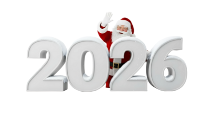 santa hilding text 2026 in white on transparent background