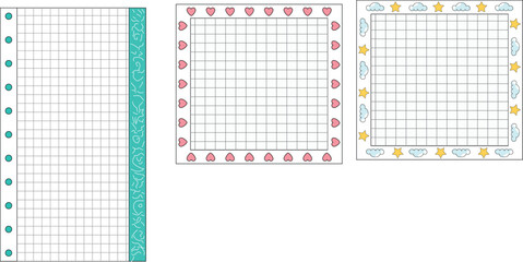 Vector notebook set with doodle-style paper frames and blank pages