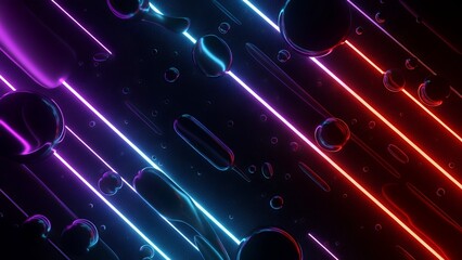Dynamic abstract background features vibrant neon light streaks and glossy fluid shapes creating a futuristic digital visual experience