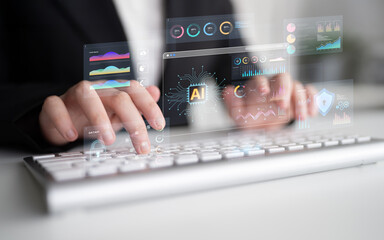 An Artificial Intelligence platform for business intelligence. The dashboard shows advanced data analytics, predictive modeling, and security monitoring through various visualizations. Fermion