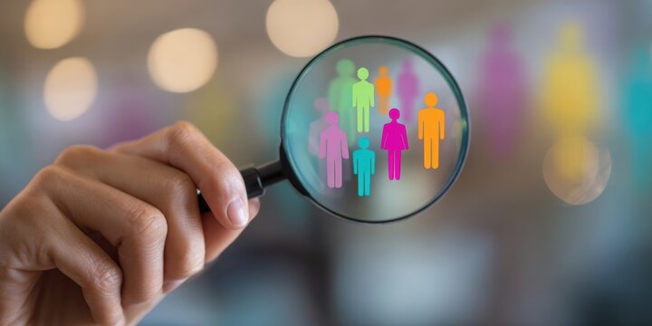 The Magnifying Glass Highlighting Colorful Diverse People Icons For Recruitment And Talent Search
