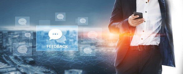 Customer or business team feedback system highlighting comments, opinions, evaluations, reviews,...