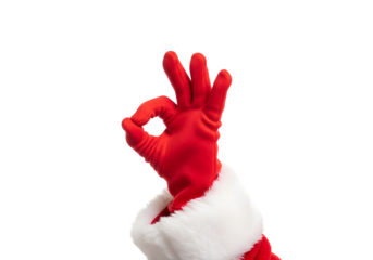 Santa hand shows a gesture on a transparent background