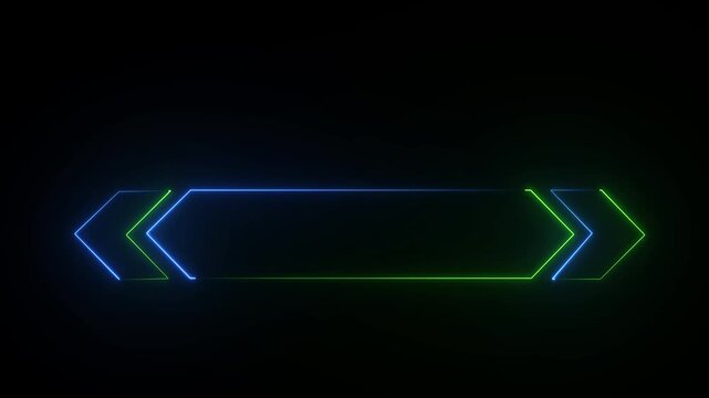Futuristic Neon Hexagon Frame with Blue and Green Glowing Arrows on Black Background abstract border
