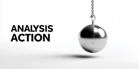 Silver pendulum swinging with text 'Analysis Action' on background  