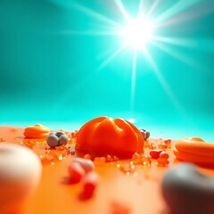 red heart on blue background