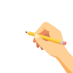 Minimal Flat Vector Illustration of Human Hand Holding Yellow Pencil for Writing Drawing and Education Concept