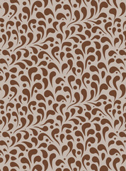 Abstract solid vector textile design, arrangement with a small monochrome leaves silhouette shape, all-over seamless pattern with brown tone color illustration, digital image printing factory