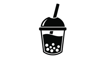 Black and white illustration of a bubble tea with a straw silhouette