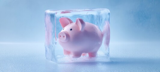 The Piggy Bank Encased in Ice Symbolizing Frozen Savings and Financial Uncertainty