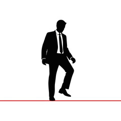 Silhouette of a businessman in a suit stepping over a red line.
