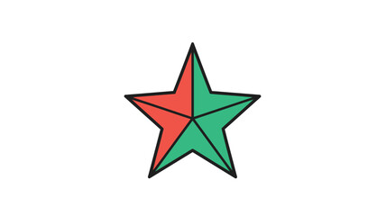 A vibrant five pointed star design with red and green coloring silhouette