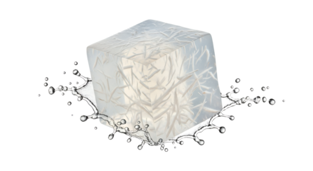 Translucent cube water collision showcasing a dynamic interaction splash, perfect for refreshing product visualization and conceptual designs with