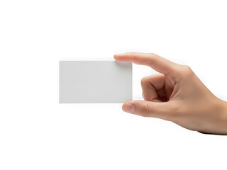 Fototapeta premium Hand holding blank white rectangular card for presentation of information, text, or graphic design