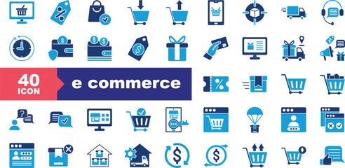 e commerce flat blue icon set