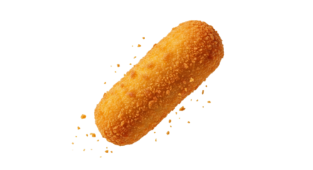 Crispy golden croquette snack on a clean white surface enticing taste with a burst of flavor and crispy texture creating a tantalizing food experience