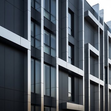 Geometric facade of a modern building with sleek window designs
