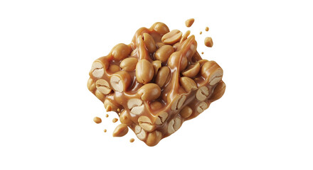 Peanut caramel cluster on white background featuring delectable candy treat  with shiny caramel and roasted peanuts tempting candy bar perfection
