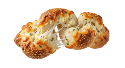 Artisanal knotted garlic bread rolls with melted cheese, a culinary delight ready to be savored and enjoyed