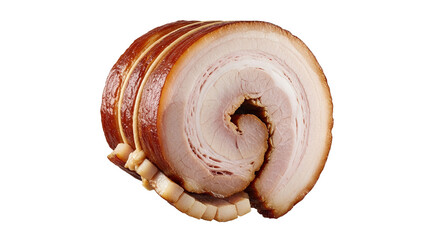 Delicious Chashu Pork Belly Roll Isolated on White, Ready to be Served or used in Culinary Creations