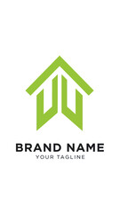 Green Abstract Logo Design with Brand Name and Tagline.