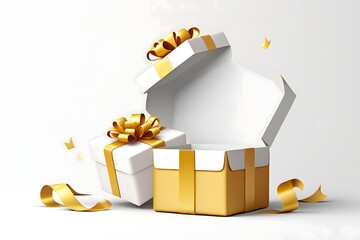 Open Gift Box with Ribbon and Bow - Empty Present for Copy Space