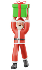 3D Render of Santa Claus Holding Gift