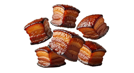 Floating caramelized pork belly cubes offer a tempting culinary experience that stimulate the appetite with their visual texture and presentation