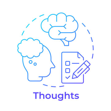 Thoughts blue gradient concept icon. Mental assessment, cognitive testing. Self evaluation. Round shape line illustration. Abstract idea. Graphic design. Easy to use in blog post, booklet
